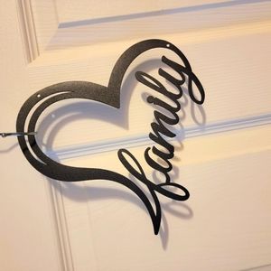 "Family" metal home decor sign, black